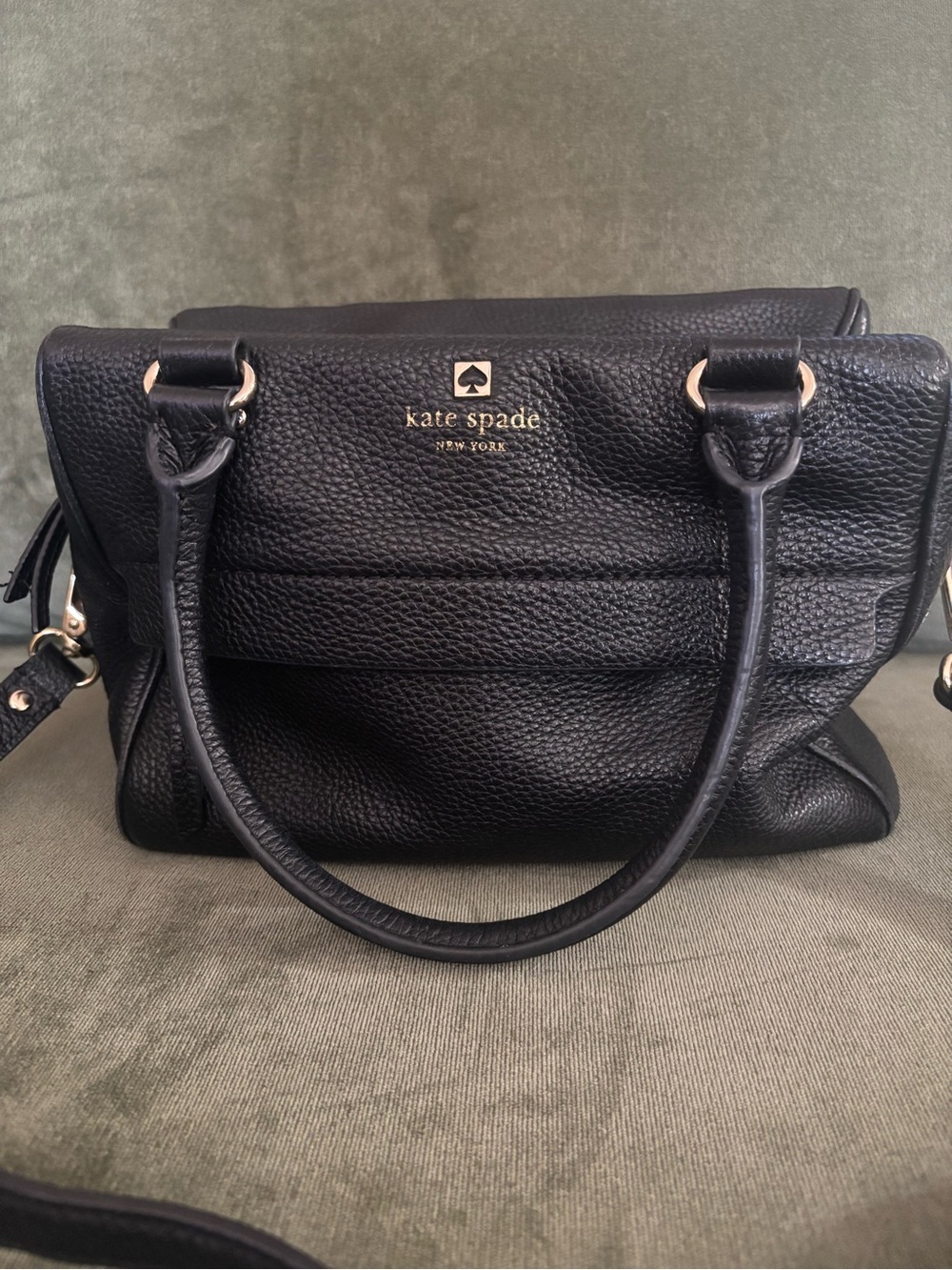 kate spade Black Pebbled Leather Satchel with Gold Logo